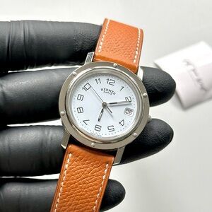 ((SOLD)) Hermès Clipper CL6.710 White Dial Date Silver SS 36mm Swiss-Made Watch